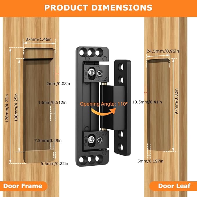 Hidden Door Hinges, 2Pack Adjustable Heavy Duty Concealed Hinges 110Lbs Load-Bearing Invisible Hinge Hidden Hinges for Secret Doors, Bookcase, Shelf & Murphy Door Hinge Kit