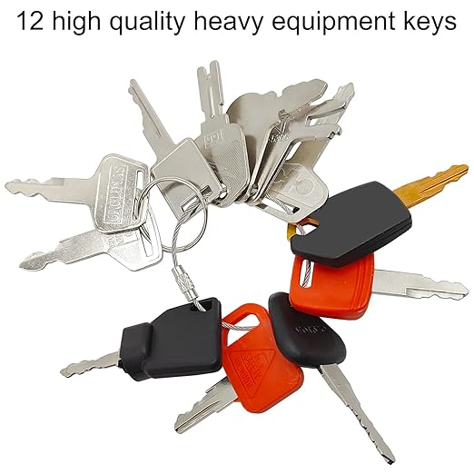 12 Pcs Multi Types Heavy Equipment Key Set, Construction Master Machine Keys Set Compatible with Bob-cat HySter JD CAT Volvo Komatsu JLG Toyota, Master Ignition Key for Workers and Opeartors
