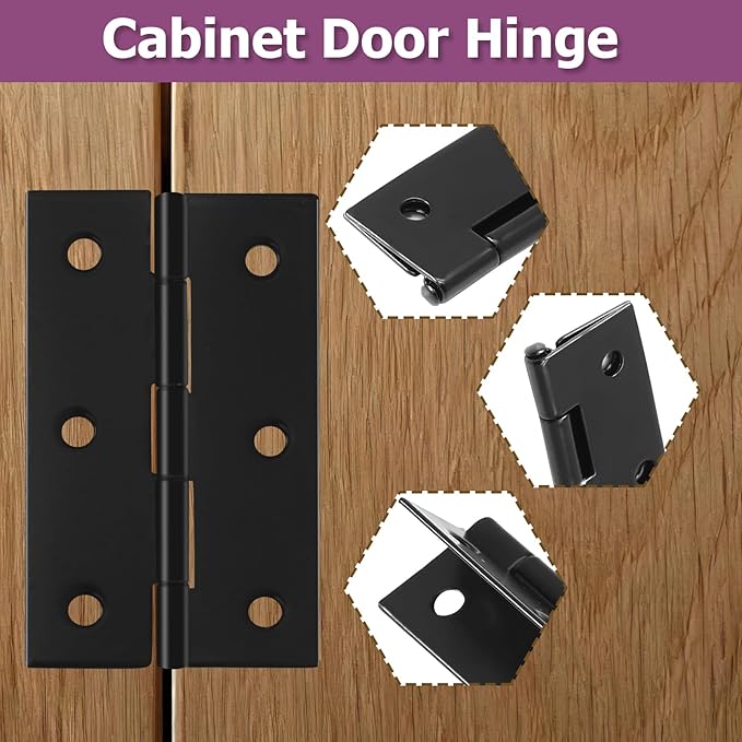 6pcs Butt Hinges Black Door Hinges, 2.87" x 1.73" Cabinet Door Hinge, Flat Folding Box Hinges for Jewelry, Wooden Box, Small Cupboard Furniture Hinges