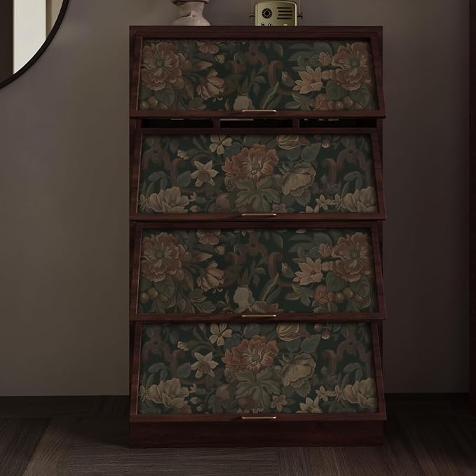 Dimoon Vintage Peel and Stick Wallpaper Dark Green Floral Wall Paper 16.1"x787" Retro Victorian Moody Wallpaper Renter Friendly Dark Floral Gothic Contact Paper for Bedroom Shelf Liner Vinyl Roll
