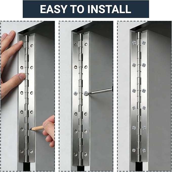 Piano Hinge, 12 Inch Stainless Steel Hinges with Holes and Stainless Steel Screws, Piano Heavy Duty Hinges, Suitable for Cabinets, DIY Storage Boxes, and Marine Scenarios