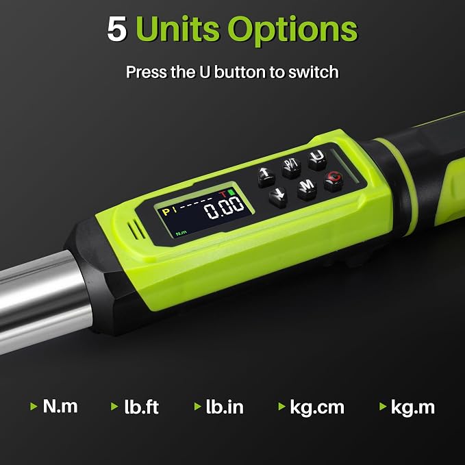 Digital Torque Wrench 3/8" Drive-1.5-99.6Ft.Lb for Car Motorcycle | Electronic Torque Wrench(2-135N.m), Vibration Buzzer LED Indicator,±2% Accuracy 5 Units for Bike Auto Tire Repair DIY