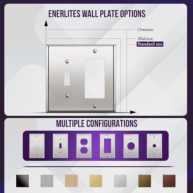 ENERLITES Combination Toggle and Decorator Switch Metal Wall Plate, Stainless Steel 201, Corrosion Resistant, Size 2-Gang 4.50" x 4.57", 771131-PC, Polished Chrome, Silver