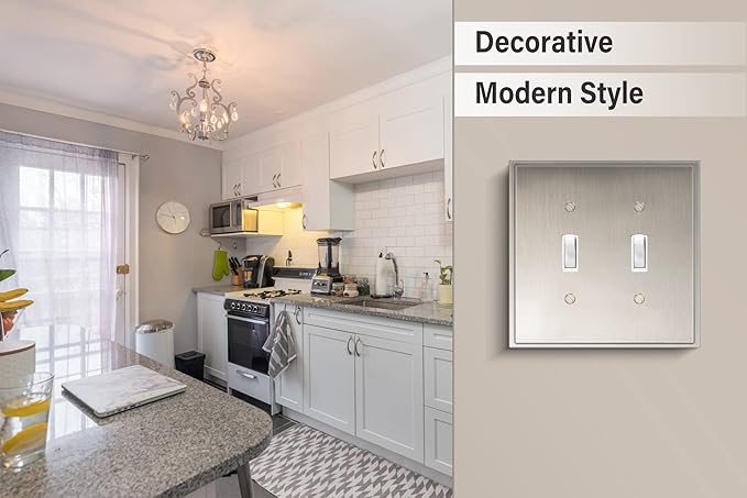 Henne Bery Soft Modern Decorative Wall Plate Switch Plate Outlet Cover (Double Toggle, Satin Nickel)
