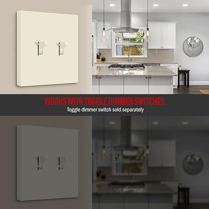 ENERLITES Screwless Double Toggle Switch Wall Plate, Child Safe Dual Light Switch Cover, Standard Size 2-Gang 4.68" x 4.73", Unbreakable Polycarbonate Thermoplastic, SI8812-LA, Glossy, Light Almond