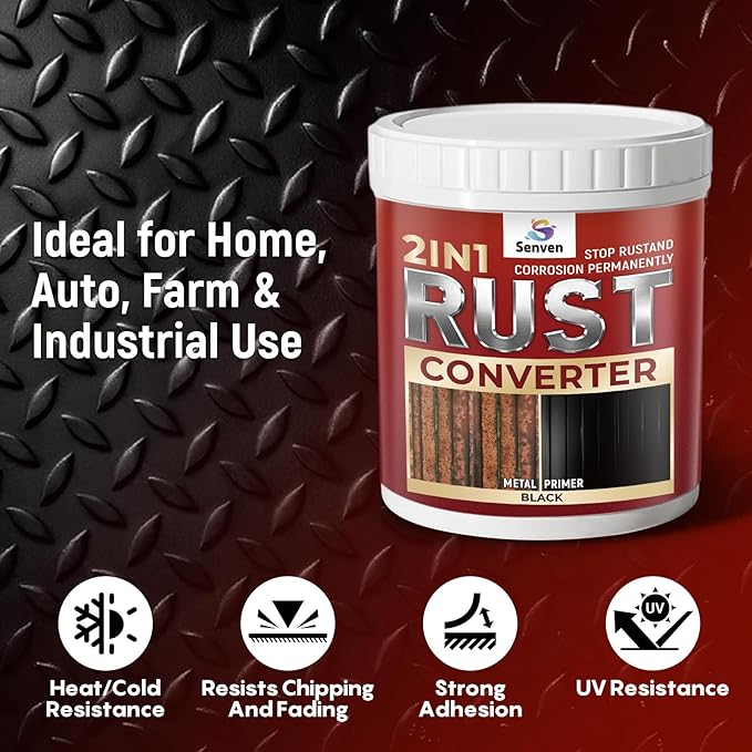 2 in 1 Rust Converter & Metal Primer 5 oz Black Rust Reformer Paint for Metal, Trailer, Truck Frame, Car Chassis, Automotive Rust Encapsulator & Inhibitor, Heat Resistance Rust Black Paint for Metal