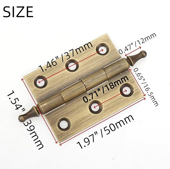 Mcredy Door Hinges 2 Inch Retro Bronze Loose Pin Cabinet Box Hinges with Ball Finials for Gate Shed Window Doors Hardware Office Home, 2 Packs