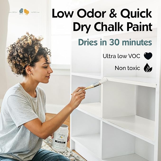 Chalky Chicks 4 Fl Oz Matte Salt Flats (Off White) Chalk Paint for Furniture Without Sanding - No Prep Furniture Paint No Sanding All in One for Crafts, Wood, Cabinet, Metal, Dresser, Farmhouse