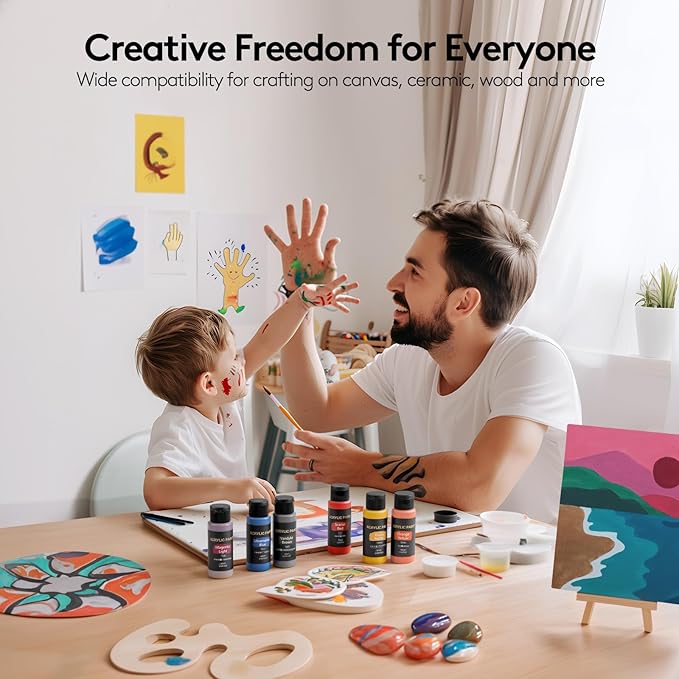 Acrylic Paint Set with 12 Art Brushes, 36 Colors (2 oz/Bottle) Acrylic Paint for Painting Canvas, Wood, Ceramic and Fabric, Paint Set for Beginners, Students and Professional Artist, Rich Pigments