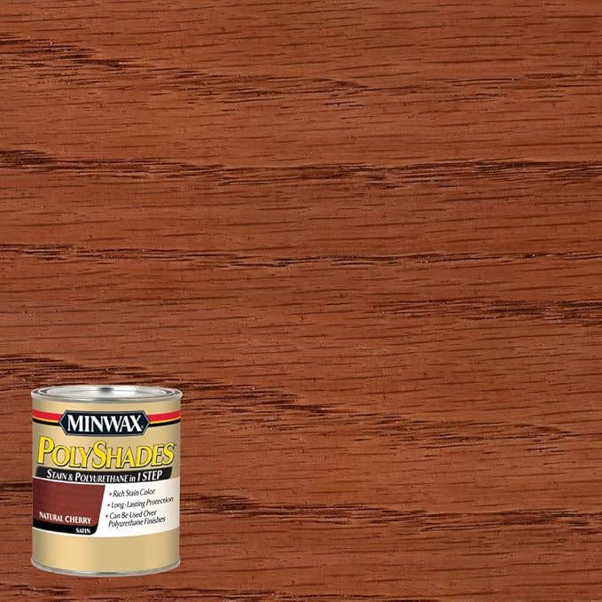 Minwax PolyShades Wood Stain + Polyurethane Finish – ½ Pint, Natural Cherry, Satin