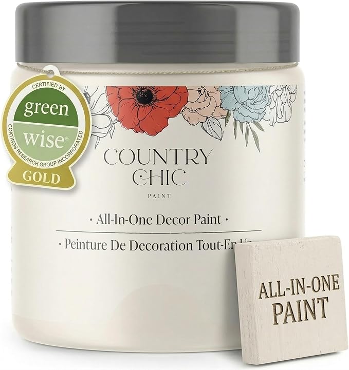 Country Chic All-in-One Chalk Paint for Furniture, Cabinets, Home Decor, Eco-Friendly, Matte Finish, Built-In Primer & Top Coat for Wood, Metal - Crinoline (Off White) - Pint 16 oz (475 ml)