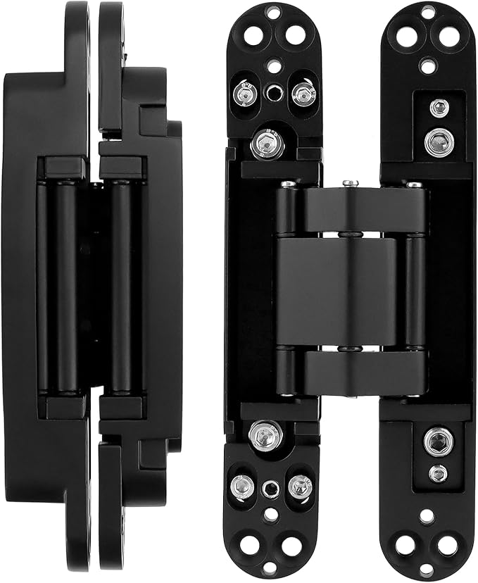 QWORK Adjustable Hidden Door Hinges (2-Pack), 6" Zinc Alloy Swing Hinger for Doors Up to 50mm Width & 0-35mm Thickness