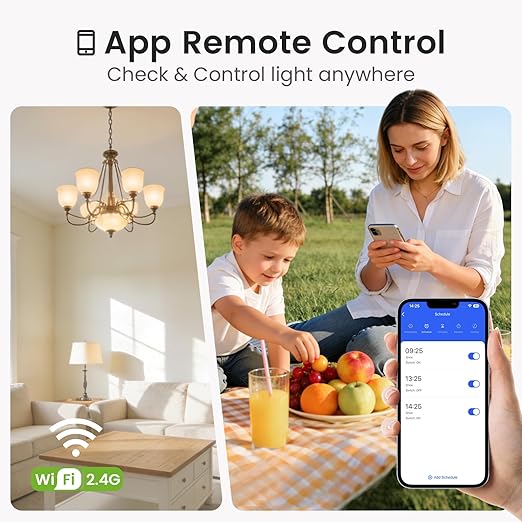 GHome Smart Switches for Lights, WiFi Smart Light Switch Works with Alexa and Google Home, Single-Pole, Neutral Wire Required, 2.4Ghz WiFi Light Switch with APP Control, No Hub Required, UL FCC Listed