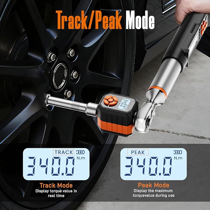 1/2" Digital Torque Wrench Adapter Set, 12.54-250.8 Ft.lb/17-340 N.m Electronic Torque Adapter with Buzzer & LED Indicator for Automotive Motocycle Car Repair