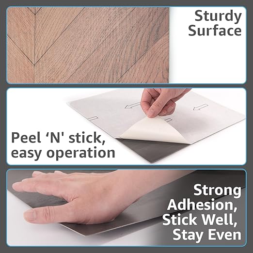 Art3d 30-Pack Herringbone Peel and Stick Vinyl Floor Tiles, 12" x 12" Self Adhesive Waterproof Wood Flooring Plank for Kitchen Bathroom Bedroom, Cover 30 Sq. Ft, Brown