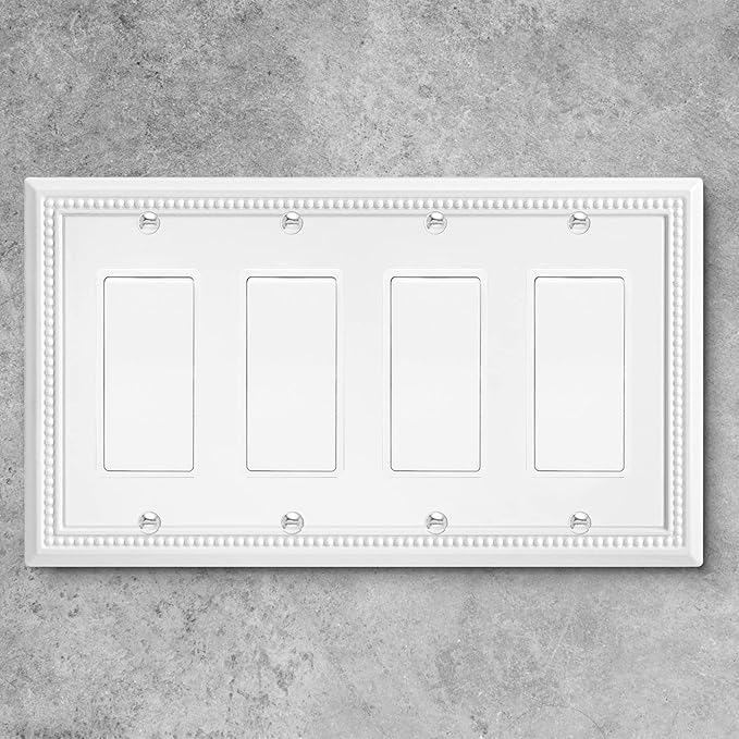 Henne Bery Sunken Pearls Heavy Duty Decorative Wall Plate Switch Plate Outlet Cover (Quad Decorator, White)