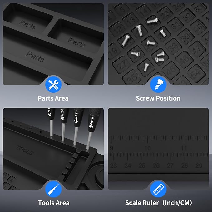 STREBITO Solder Mat Electronics Mat Silicone Repair Mat, Heat Resistant 932°F, Magnetic Project Mat Solder Pad for Soldering, Computer, Laptop, Cell Phone, RC, Gun, Size 17.7" x 11.8" (Black)