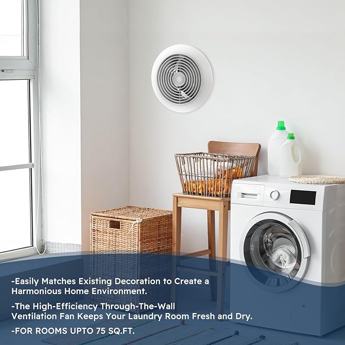 Quini 512M 6-inch Through Wall Exhaust Fan, 80 CFM 4.0 Sones, Bathroom Wall Exhaust Fan, Kitchen Ventilation Fan, 6-inch Diameter Vent, Retractable Duct