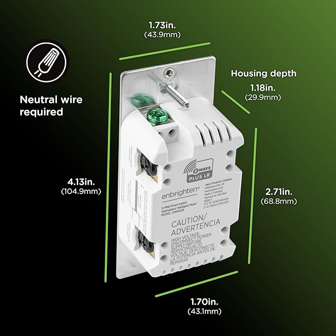 Enbrighten 800 Series Z-Wave On/Off Toggle Switch, Long Range 800LR, Quick Fit, Simple Wire, Direct 3-Way (No Add-On Switch Needed), Smart Hub Required, Compatible with Alexa, Google Home, 76592