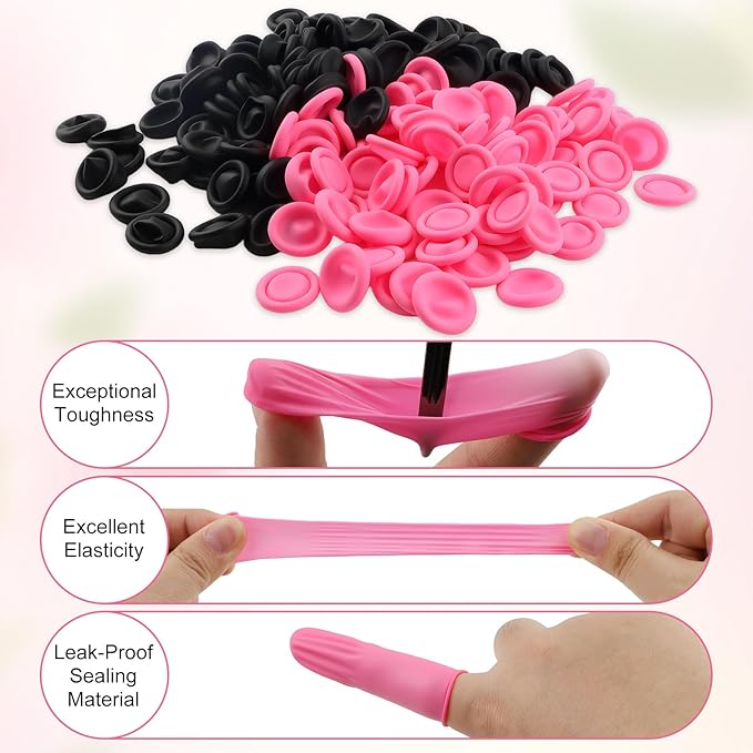 200Pcs Pink & Black Finger Cots, Medium Finger Gloves Disposable,Non-Allergenic Silicone Fingertips Finger Cot Protectors for Electronic Repair, Handmade, Industrial Apply and More