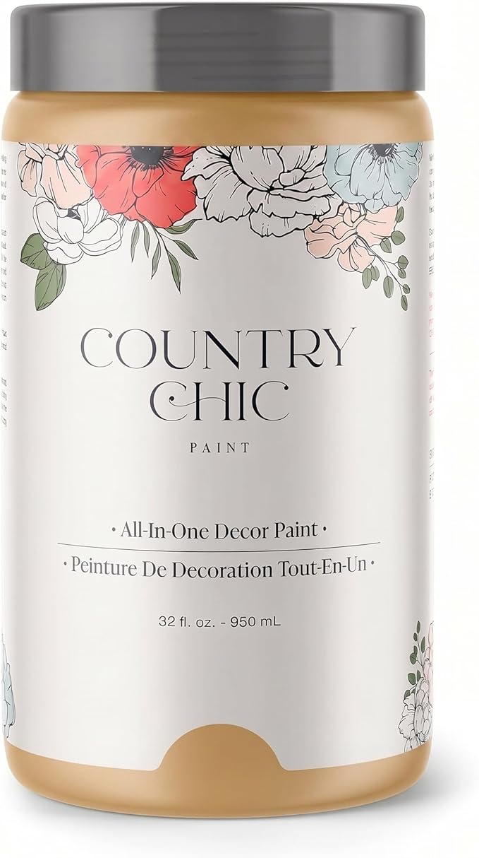 Country Chic All-in-One Chalk Paint for Furniture, Cabinets, Home Decor, Eco-Friendly, Matte Finish, Built-In Primer & Top Coat for Wood, Metal - Bee's Knees (Soft Yellow) - Quart 32 oz (950 ml)
