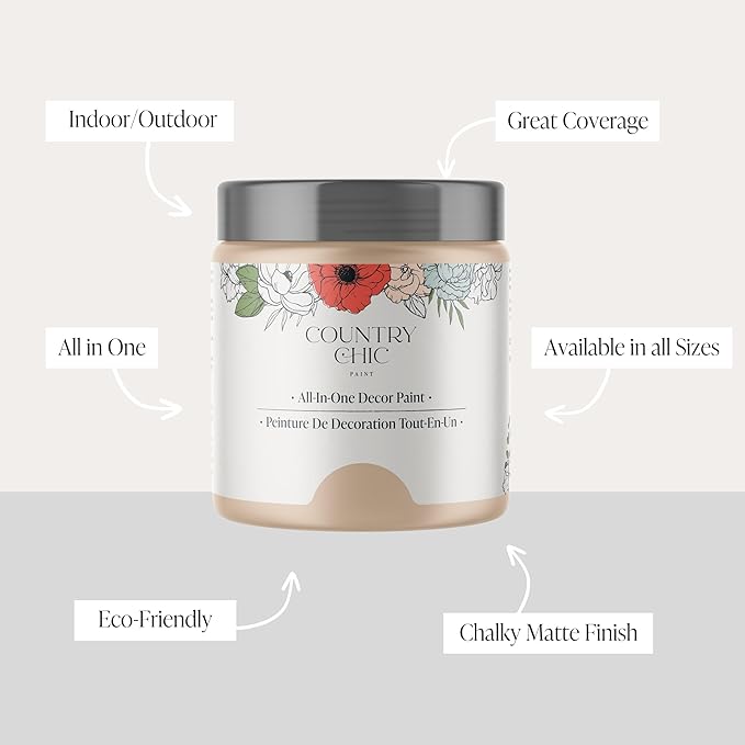 Country Chic All-in-One Chalk Paint for Furniture, Cabinets, Home Decor, Eco-Friendly, Matte Finish, Built-In Primer & Top Coat for Wood, Metal - Pale Plaster (Sand) sample (4oz)