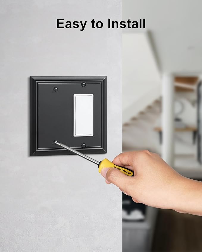 2-Pack Combo Blank/Decorator Wall Plates, Black Decorative Switch Plates and Outlet Covers, Durable Natural Bamboo Fiber Wall Plates for Electrical Outlets, Receptacle, GFCI Outlet, Dimmer Switch