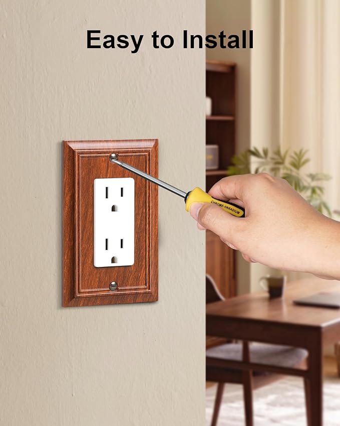 6-Pack Decorator Outlet Cover Plate, Wood Grain Decorative Switch Plates and Outlet Covers, Durable Natural Bamboo Fiber Wall Plates for Electrical Outlets, Receptacle, GFCI Outlet, Dimmer Switch