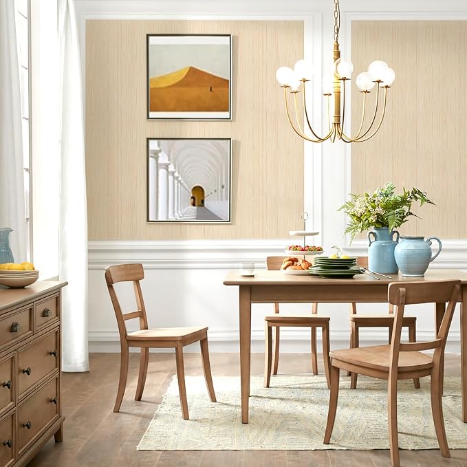 Beige Grasscloth Peel and Stick Wallpaper Vintage Texture Removable Waterproof Wallpaper for Room Walls, Cabinets, Furniture, Drawers, Desk A Set of 15.7"x480"