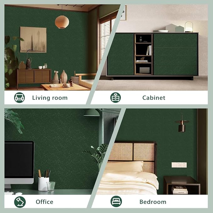 Dark Green Peel and Stick Wallpaper Removable Silk Texture Contact Paper | 15.7" X 984.2" Self Adhesive Vintage Embossed Stick on Wallpaper Home Decorativon for Wall Shelf Liner Paper