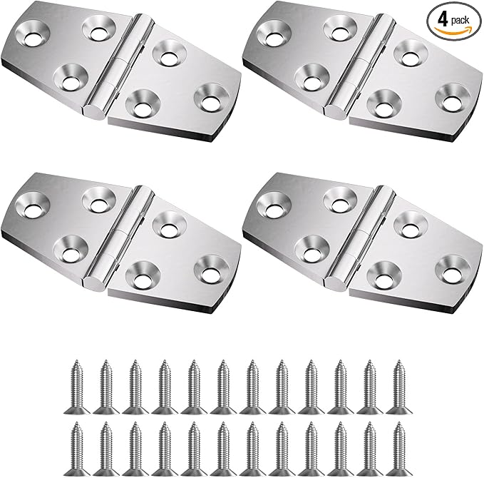316 Stainless Steel Hinges Marine Grade 4 Pcs 3" x 1.5" Heavy Duty Boat Hatch Hinge Marine Grade Casting Boat RVs Cabinet Door Hinges w/Fasteners