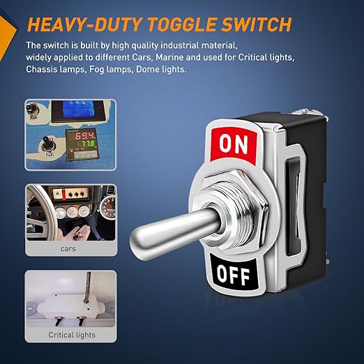 Nilight 90012E Heavy Duty Rocker Toggle 15A 250V 20A 125V SPST 2Pin ON/Off Switch Metal Bat Waterproof Boot Cap Cover-5 Pack, 2 Years Warranty