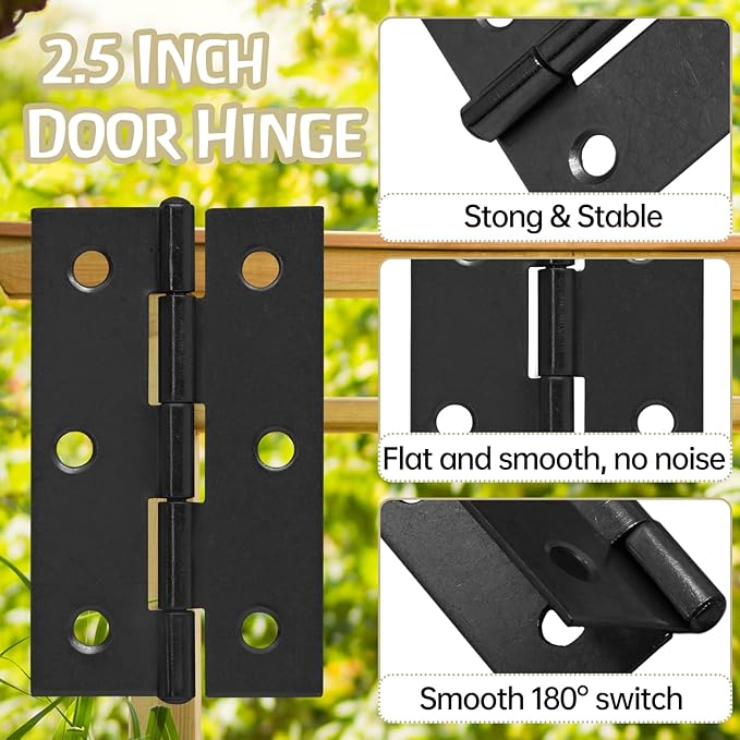 Murtenze 24 Pack 2.5 Inch Door Hinge Cabinet Hinge,Black Butt Hinges Ball Bearing Hinges Window Hinges Outdoor Hinges with Mounting Screws