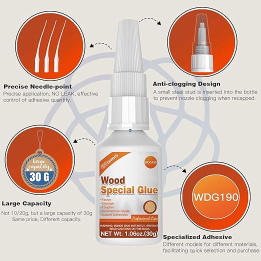 Wood Glue Strong, 30g Waterproof Wood Adhesive for Furniture Repair, Fast Drying Wood to Wood Glue for Woodworking, DIY Crafts, Oak & Hardwoods, Indoor/Outdoor Use