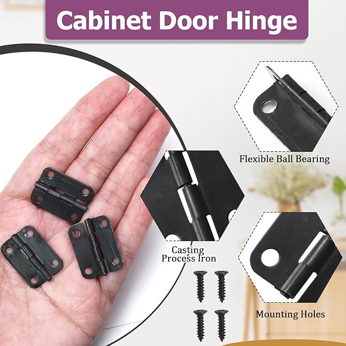 24pcs Butt Hinges Black Door Hinges, 1" x 3/4" Cabinet Door Hinge, Flat Folding Box Hinges for Jewelry, Wooden Box, Small Cupboard Furniture Hinges