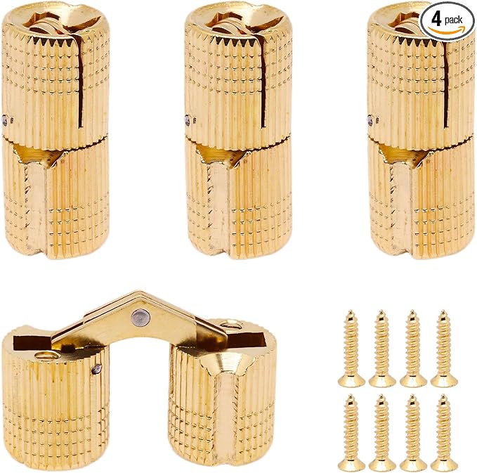 12mm Brass Barrel Hinges Cylindrical Hidden Cabinet Concealed Invisible Furniture Hinges Mount 180 Degree Opening Angle 4 Pcs