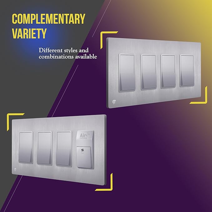 ENERLITES Elite Series Screwless Decorator Wall Plate Child Safe Outlet Cover, Gloss Finish, Size 4-Gang 4.68" H x 8.30" L, Unbreakable Polycarbonate Thermoplastic, SI8834-BSV, Brushed Silver