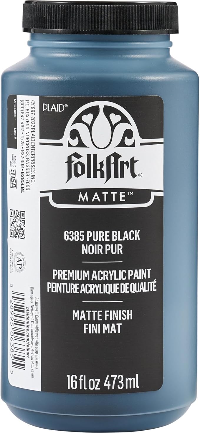 FolkArt Acrylic Craft Paint, Matte Finish, Pure Black, 16 fl oz