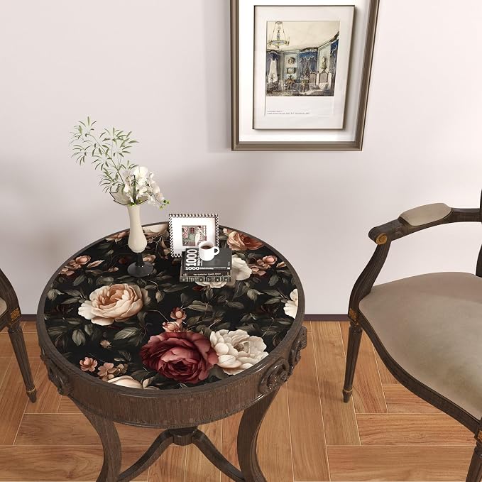 Gothic Black Red Rose Floral Wallpaper Peel and Stick 17.5"x197" | Self Adhesive/Removable/Waterproof/Thick Vinyl Vintage Contact Paper for Bathroom Bedroom Shelf Cabinet Drawer,Prepasted