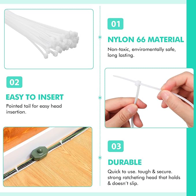 Shappy 500 Pack Long Zip Ties Heavy Duty, Ultra Exclusive Strong Cable Ties Large Industrial Electrical for Indoor Outdoor Plastic Wraps(White,18 Inch)