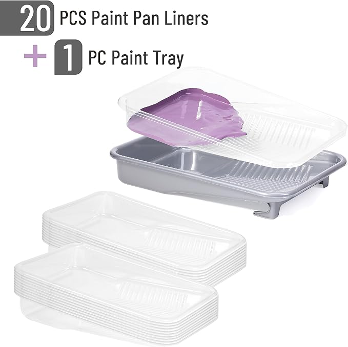 Bates- Paint Tray Set, 9 Inch, 22 pcs, 1x 9 Inch Paint Roller Tray, 20x Disposable Plastic Liners & 1x Roller Frame