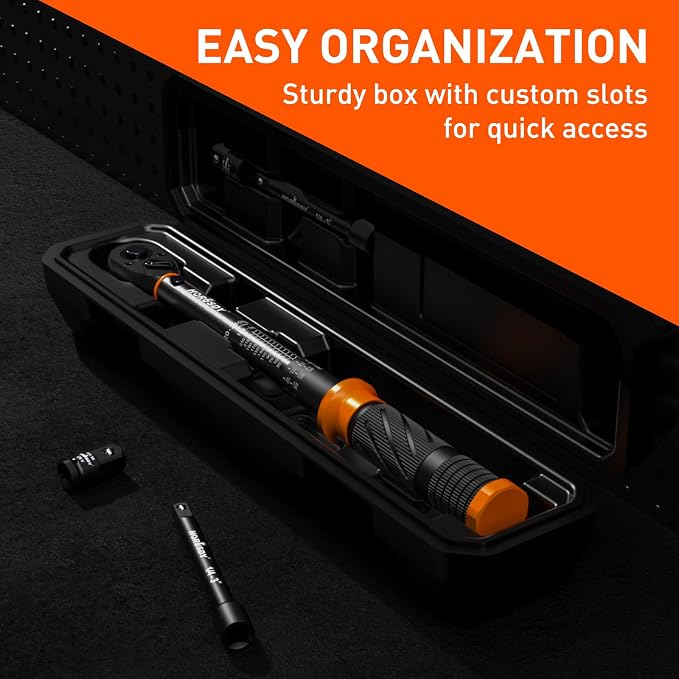 HORUSDY 1/4" Torque Wrench 4PCS Set, 20-240 in-lb Click Torque Wrench with 3" Extension Bar & 1/4" to 3/8" Adapter, Cr-V Inch Pound Torque Wrenches for Bike, Motorcycle & Small Engine Repair