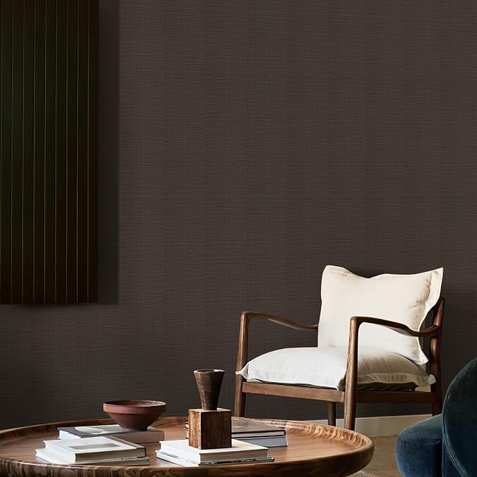 JiffDiff Grasscloth Wallpaper Peel and Stick 17.3"x118" Black Grassweave Peel & Stick Wallpaper Textured Wall Paper Contact Paper (14 sq. ft)
