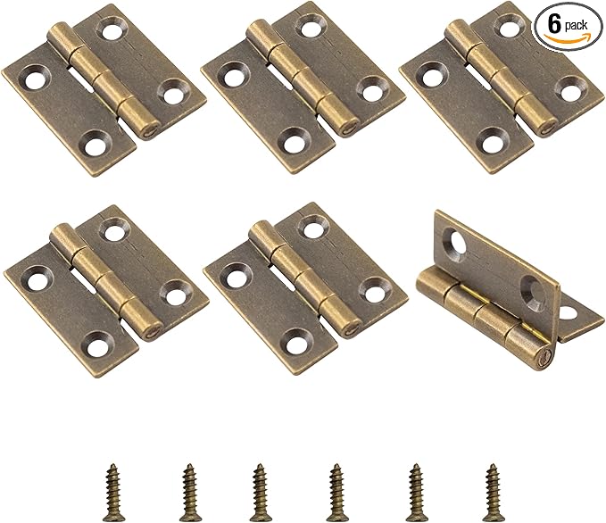 6Pcs 1 Inch Butt Hinge, Mini Cabinet Hinges, Rectangle Brass Folding Butt Hinges, Small Jewelry Box Butt Hinge, Bronze