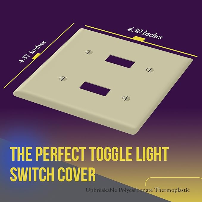 ENERLITES Toggle Light Switch Wall Plate, Gloss Finish, Size 2-Gang 4.50" x 4.57", Unbreakable Polycarbonate Thermoplastic, 8812-I, Ivory