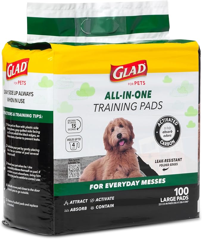 Glad for Pets Black Charcoal Puppy Pads | Puppy Potty Training Pads That Absorb & NEUTRALIZE Urine Instantly | New & Improved Quality, 100 Count(2-Pack)