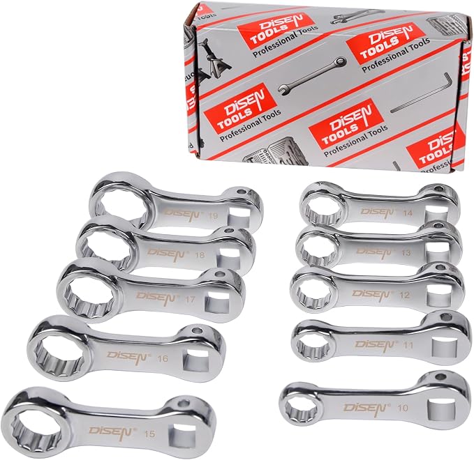 DISEN 10PCS Metric Torque Wrench Adapter 10-19mm 3/8" Drive Extension Box | Chrome vanadium steel | 3/8" square drive | Extension rod design | 10-19mm range | Color box | For car, bike, truck repair