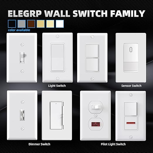 ELEGRP 3 Way Framed Toggle Light Switch, 15 Amp, 120 V, Quiet Self-Grounding, Residential and Commercial Grade, UL Listed (10 Pack, Glossy White)