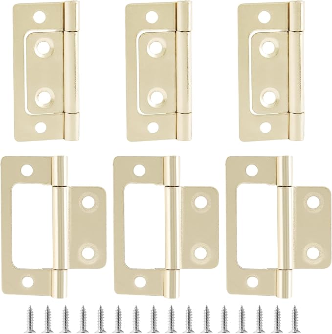 Biaungdo 6 Pcs Non-Mortise Door Hinges, 2 inch x 1 inch Bifold Butt Cabinet Hinges Vintage Furniture Hardware Antique Door Hinge with Screws for Door, Windows, Cabinet, Cupboard(Imitation Gold)