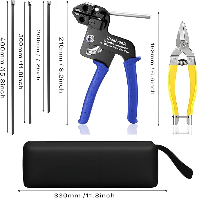 155pcs Heavy Duty 304 Stainless Steel Cable Tie Gun Kit | 150pcs(3 Sizes) Black Metal Zip Ties, Self-Locking, UV & Corrosion Resistant, for Fence, Exhaust Wrap, Chicken Coop, Farm Use